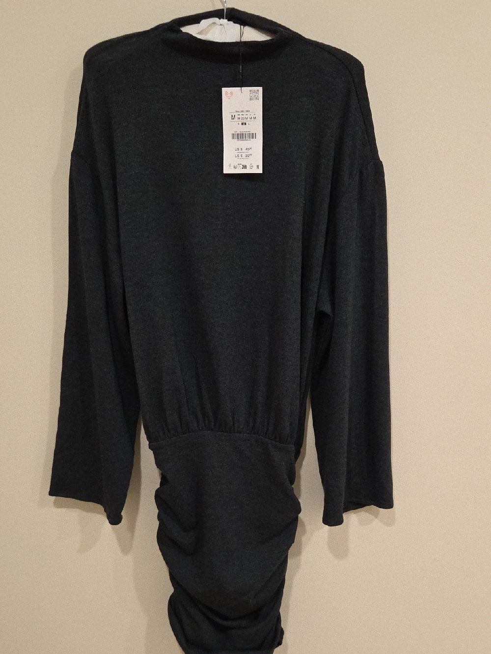 Zara Long Sleeve Ruched Back Dress in Dark Charcoal